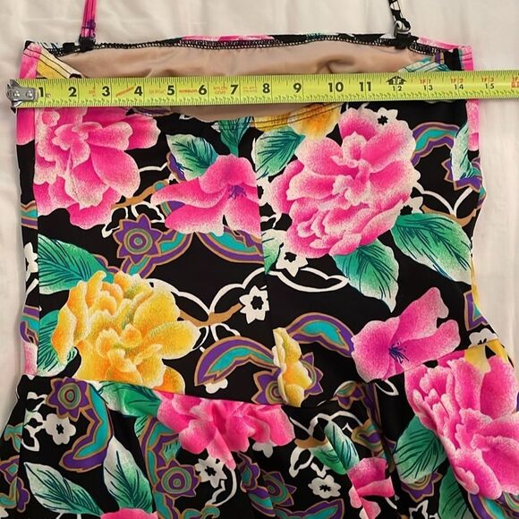 WonderBra by Christina Vintage Black Floral Swimsuit Womens Size 14 36BC Ruffle - Picture 6 of 12